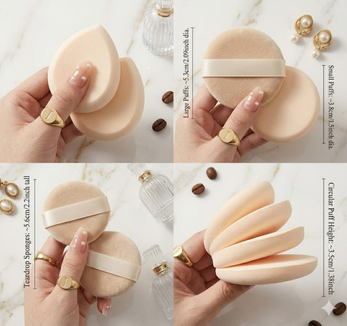 Dual-Use Cosmetic Powder Puff Set - Soft Makeup Sponge for Foundation & Cushion - Wet & Dry Professional Beauty Blender for Liquid, Cream & Powder