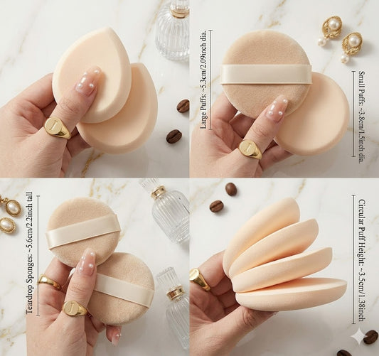 Dual-Use Cosmetic Powder Puff Set - Soft Makeup Sponge for Foundation & Cushion - Wet & Dry Professional Beauty Blender for Liquid, Cream & Powder