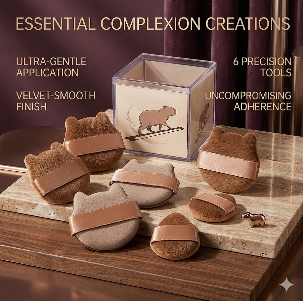 Pro Fingertip Makeup Puff 5/6PCS Box Set - Ultra Soft Flocking Foundation Sponges - Mini Capybara Beauty Blenders for Under-Eye & Nose Detailing