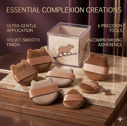 Pro Fingertip Makeup Puff 5/6PCS Box Set - Ultra Soft Flocking Foundation Sponges - Mini Capybara Beauty Blenders for Under-Eye & Nose Detailing