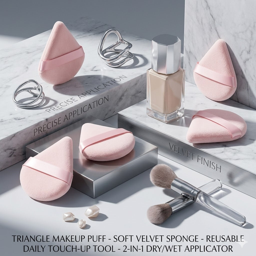 Triangle Powder Puff for Face - Soft Velvet Makeup Sponge for Loose Powder & Foundation - Dry/Wet Setting Puff for Under Eye (Pack of X)